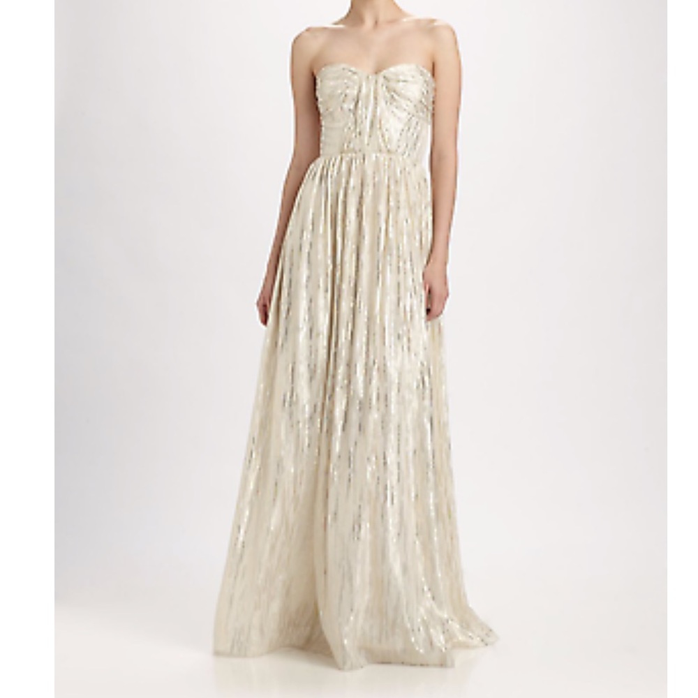 ERIN Coralie Strapless Shirred Metallic Maxi Gown